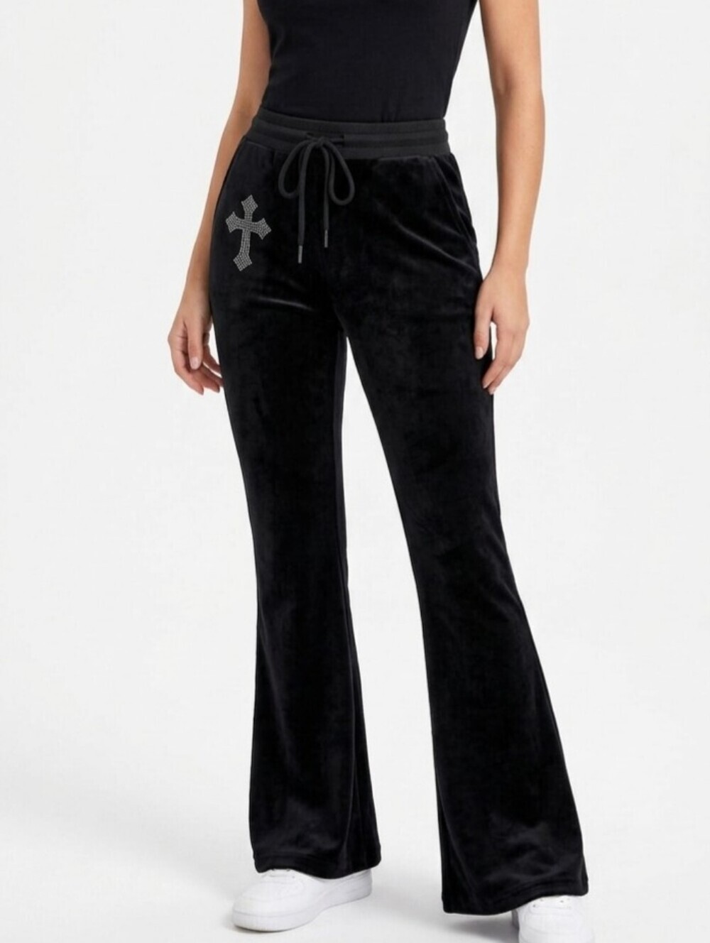 ROMWE Flair Joggers Black Velvet Size XL Cross Detail And Pockets New With Tags